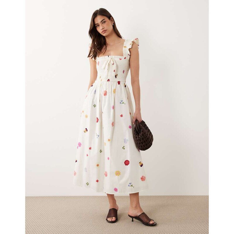 Nobodys Child Christina cotton flutter sleeve shirred bodice