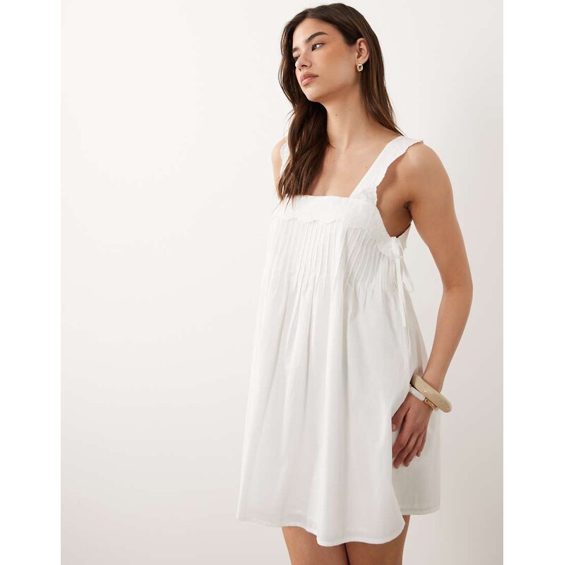 Nobodys Child Valerie cotton square neck pleated mini dress in
