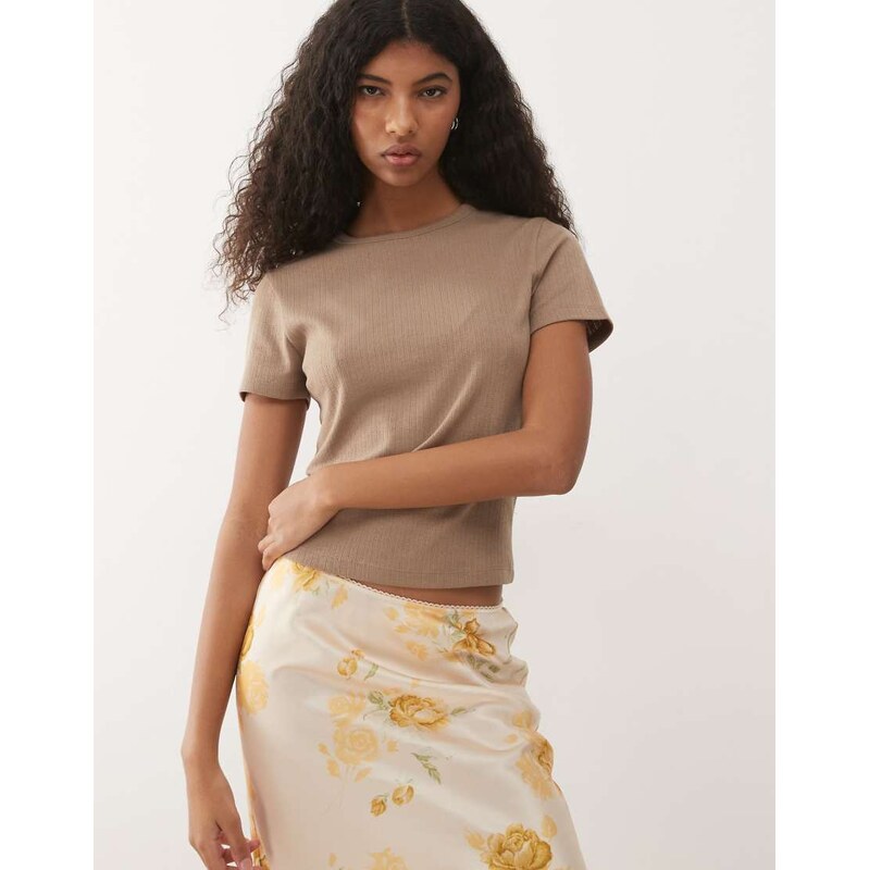 COLLUSION pointelle fitted baby tee in beige-Neutral