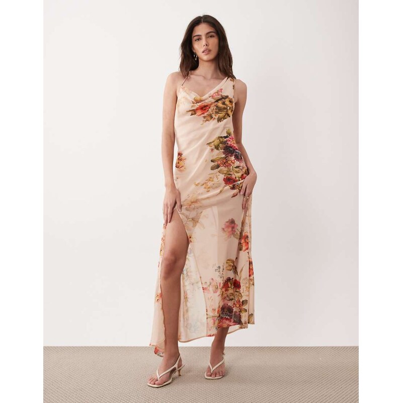 ASOS DESIGN slip midi dress with asymmetric neckline in pink