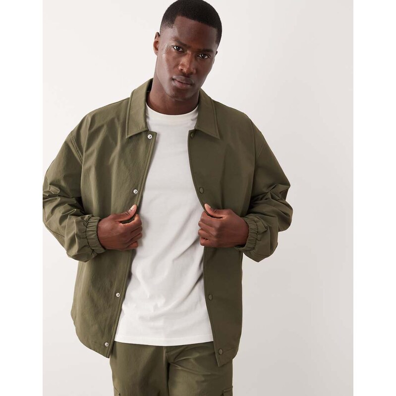 ASOS DESIGN motionMAX coach jacket in khaki-Green