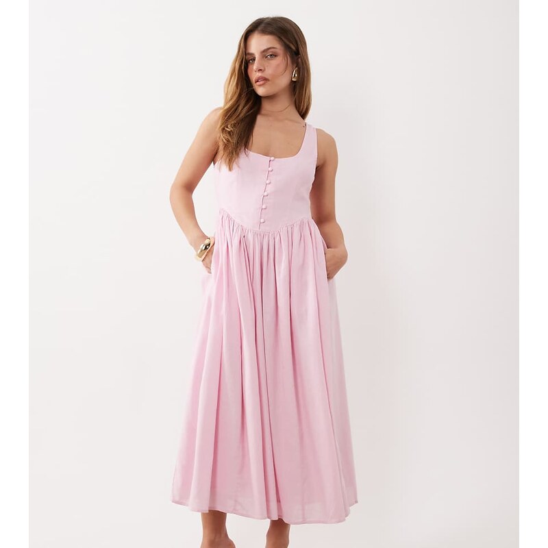 Nobodys Child Petite Cora cotton bodice detail sleeveless midi