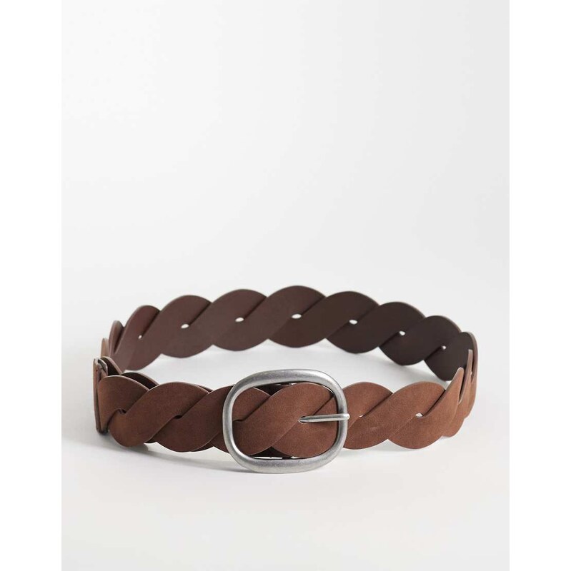 ASOS DESIGN waist and hip jeans belt in plait in chocolate-Brown 115071070