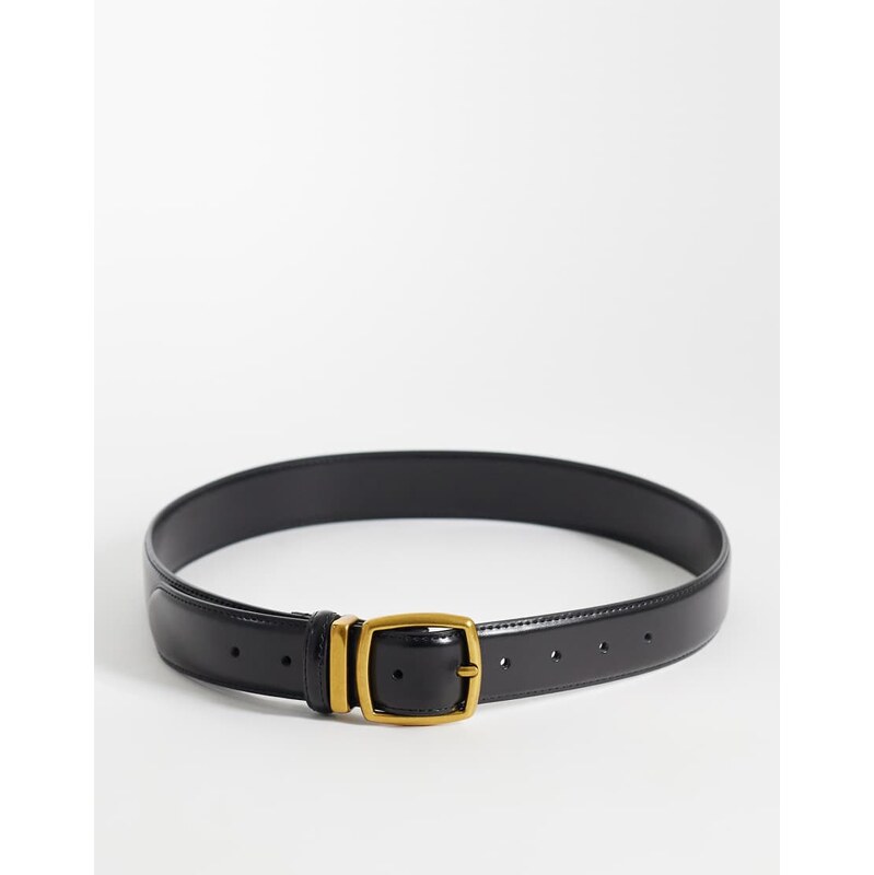 ASOS DESIGN Leather waist and hip square buckle jeans belt-Black 115071074