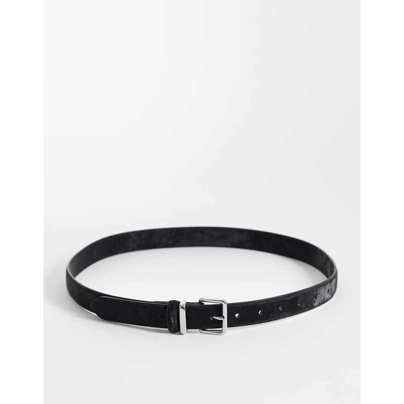 ASOS DESIGN waist and hip square buckle belt in distressed black faux 115071071