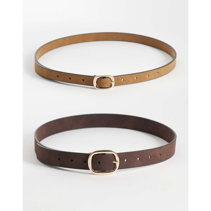 ASOS DESIGN 2 pack waist and hip belts in tan and chocolate-Multi 115071072