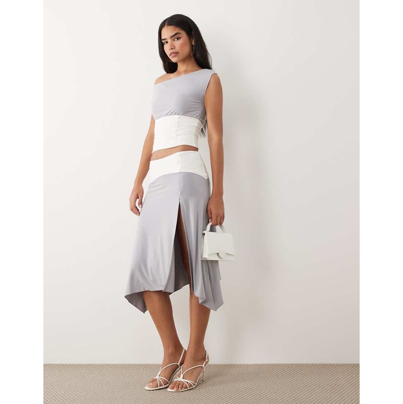 Tiger Mist Alyssa contrast button waist detail thigh split midaxi 115071077
