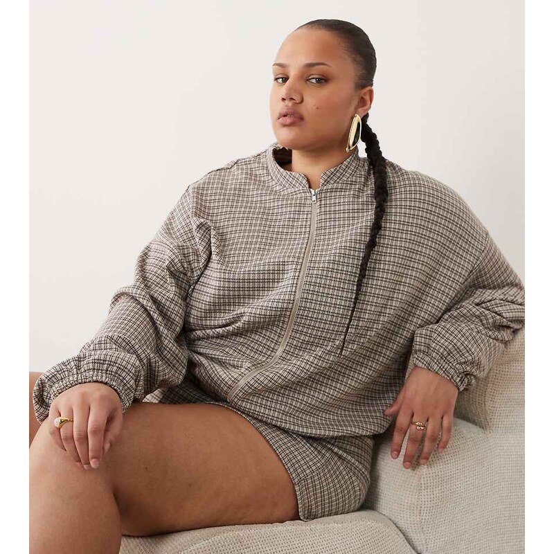 ASOS Curve ASOS DESIGN Curve mix & match brushed check jacket in brown 115129264