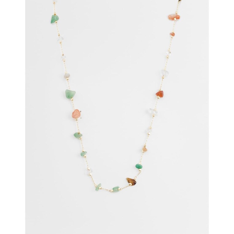 ASOS DESIGN short necklace with semi-precious chippings in gold
