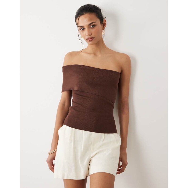 Mango one shoulder top in brown 115071119