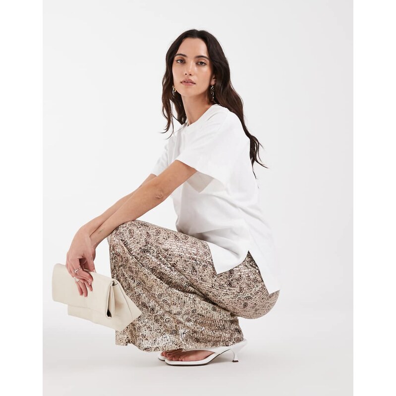 Motel Vanessa maxi sequin skirt in paisley gold-White 115640388