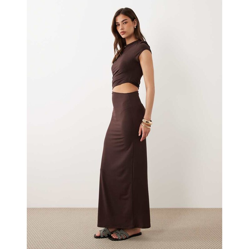 ASOS DESIGN cut out detail baby tee maxi dress in brown