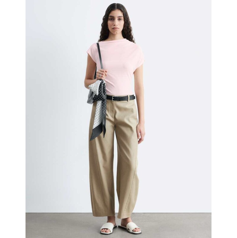 & Other Stories cotton barrel leg trousers in mushroom-Neutral