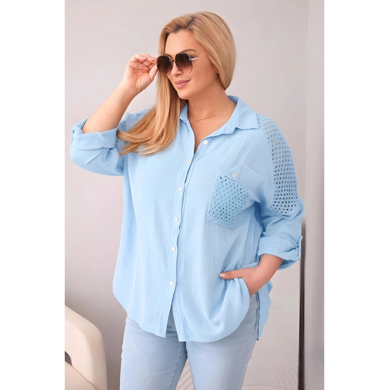 K-Fashion Dámská bavlněná košile Plus Size s límečkem a
