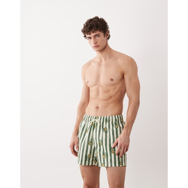 ASOS DESIGN swim shorts in short length in floral stripe in