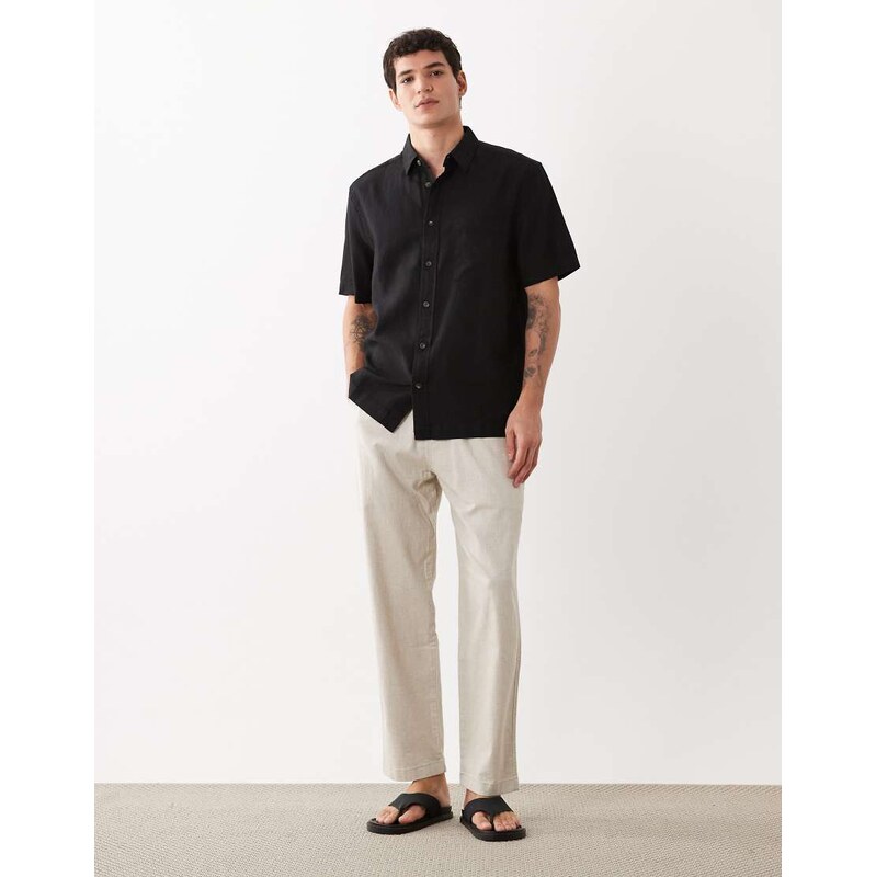 ASOS DESIGN co-ord regular fit linen blend shirt in black
