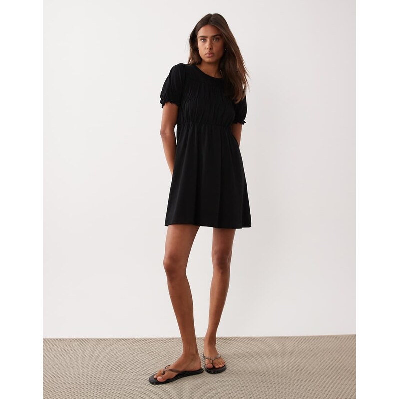 Miss Selfridge shirred smock mini dress in black