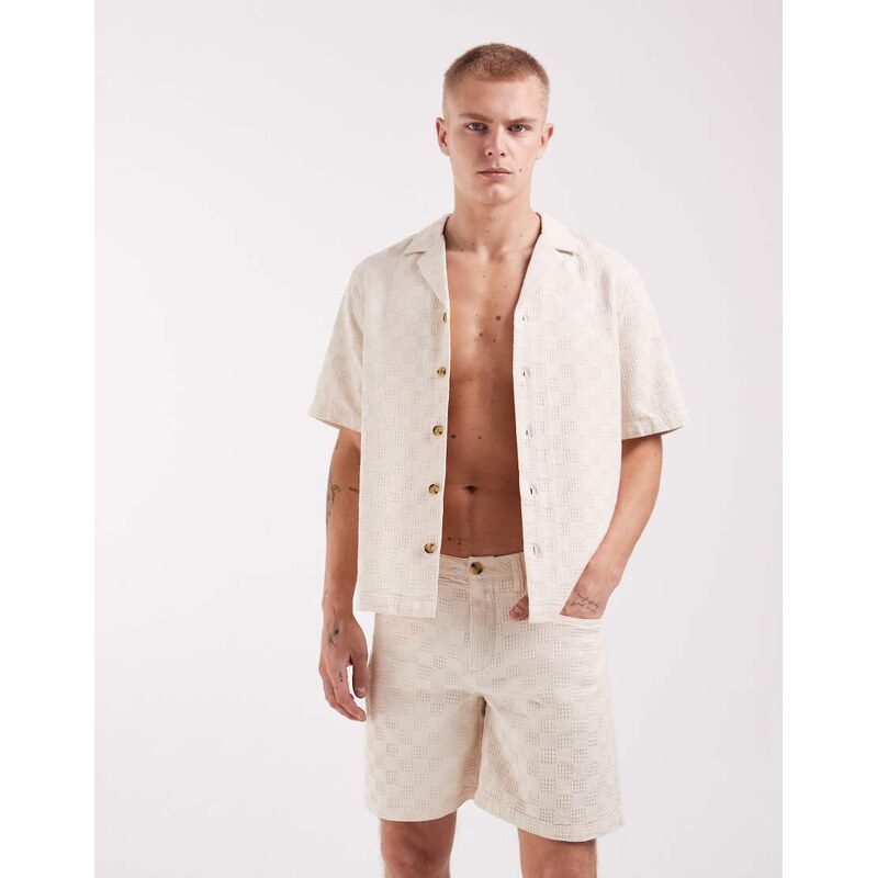 ASOS DESIGN co-ord textured shirt in ecru-White