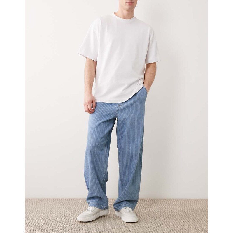 ASOS DESIGN loose straight lightweight jeans in blue and white