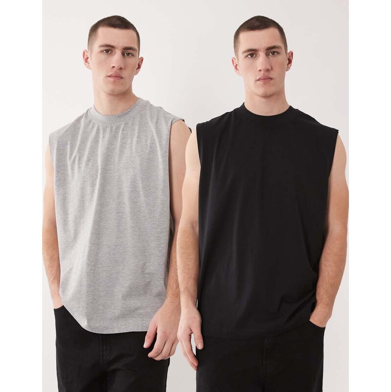 ASOS DESIGN Essentials 2 pack oversized tank in black and grey