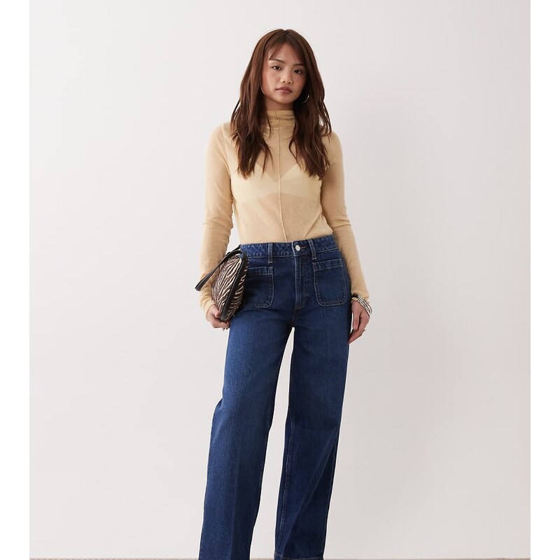ASOS Petite ASOS DESIGN Petite high waist wide leg jeans with front 115522000