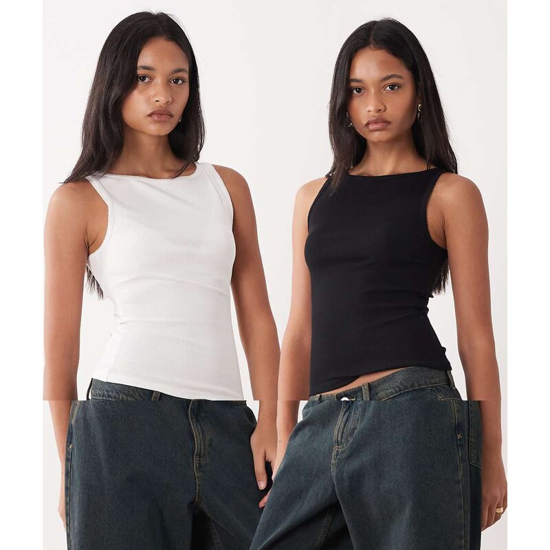 Miss Selfridge 2 pack tank top with picot trim-White 115522329