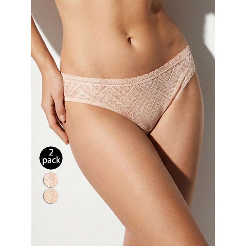 Sinsay - Kalhotky typu slip s ozdobnou krajkou 2 pack - béžová 115077318