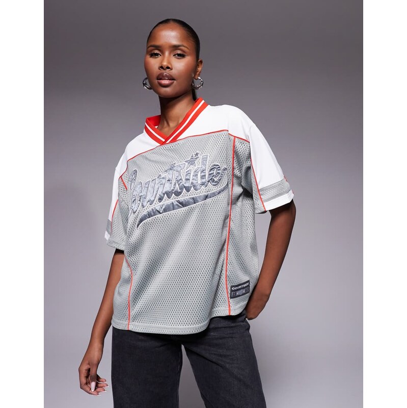 Courtside v neck hockey jersey in grey and beige panelling 115078865