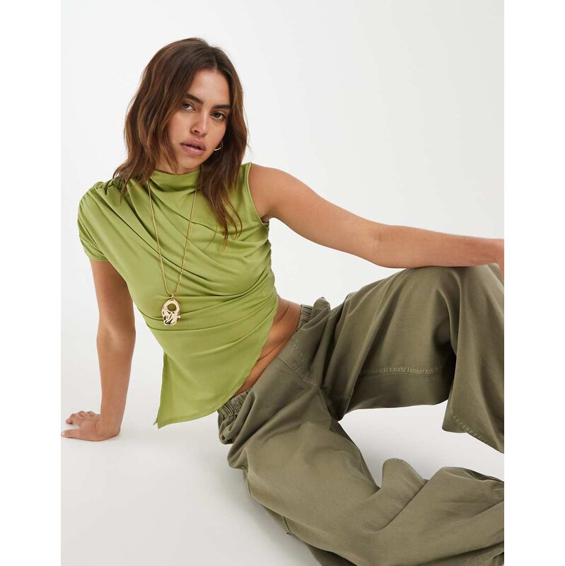 Bronze Snake Danielle asymetric high neck top in matcha green 115079261