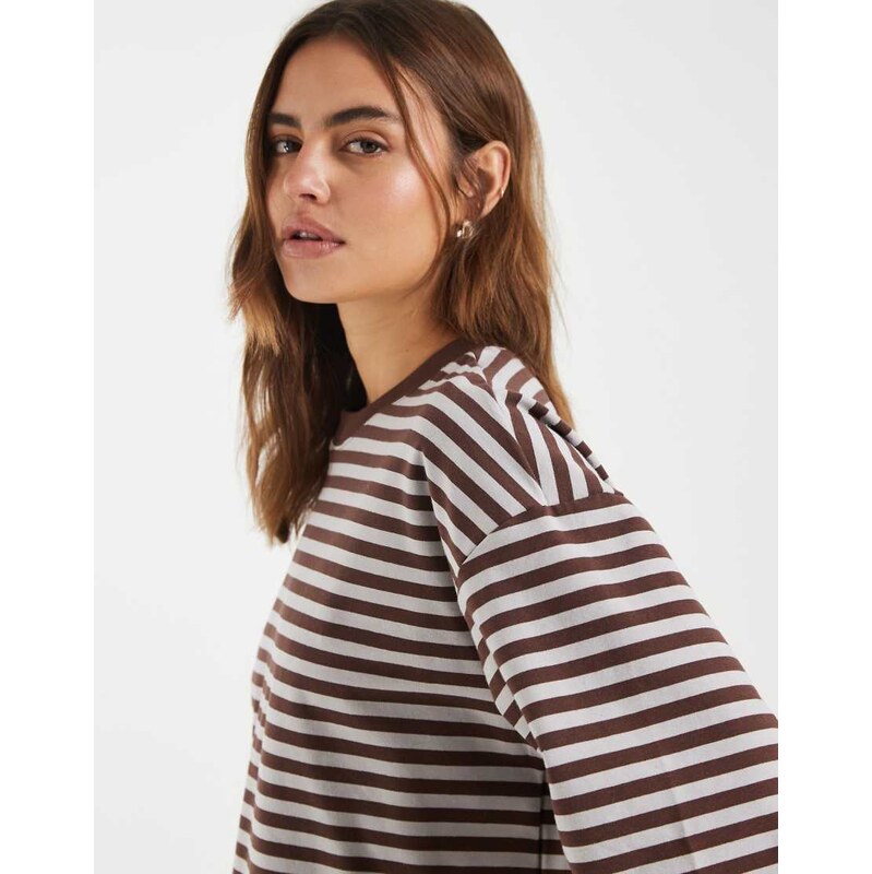 Bronze snake Lesley stripe crew tee in chocolate-Brown 115079262
