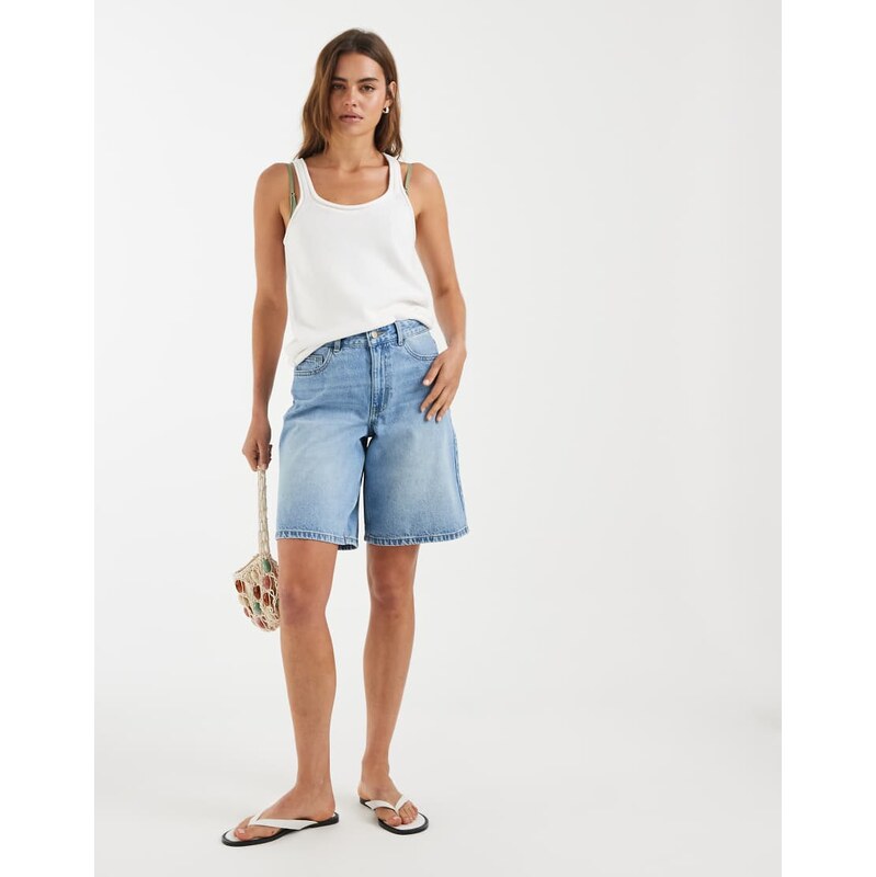 AWARE high waist denim bermuda shorts in light blue denim 115079478