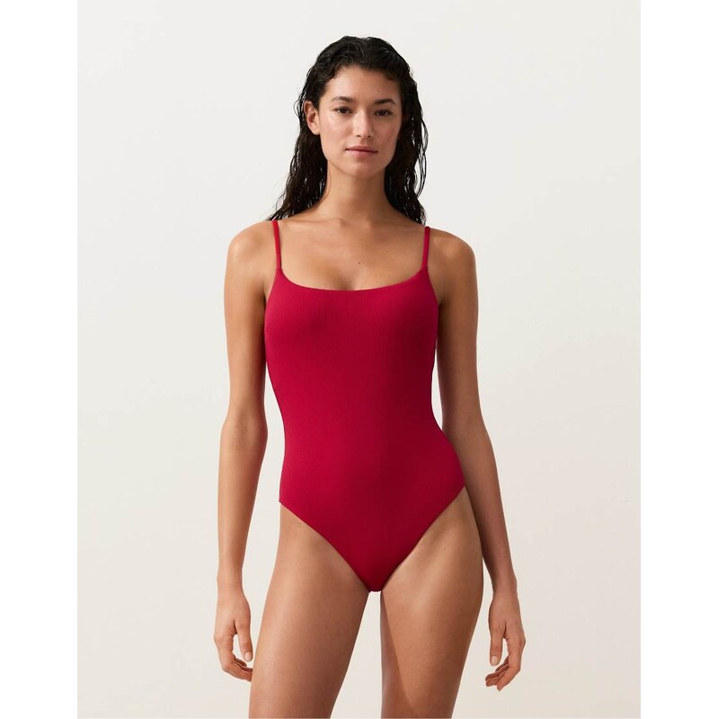 OYSHO Piqué triangle swimsuit in bright red