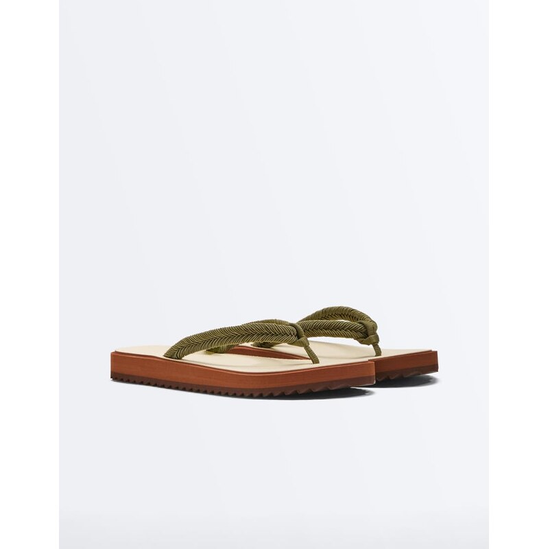 OYSHO Braided rope beach sandals in khaki-Green 115079780