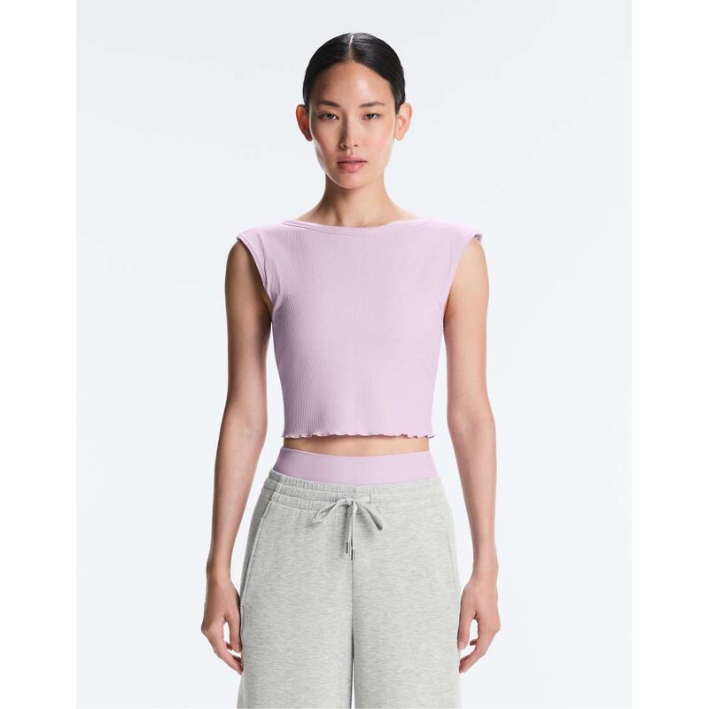 OYSHO Rib modal blend short sleeve tank top with curling detail