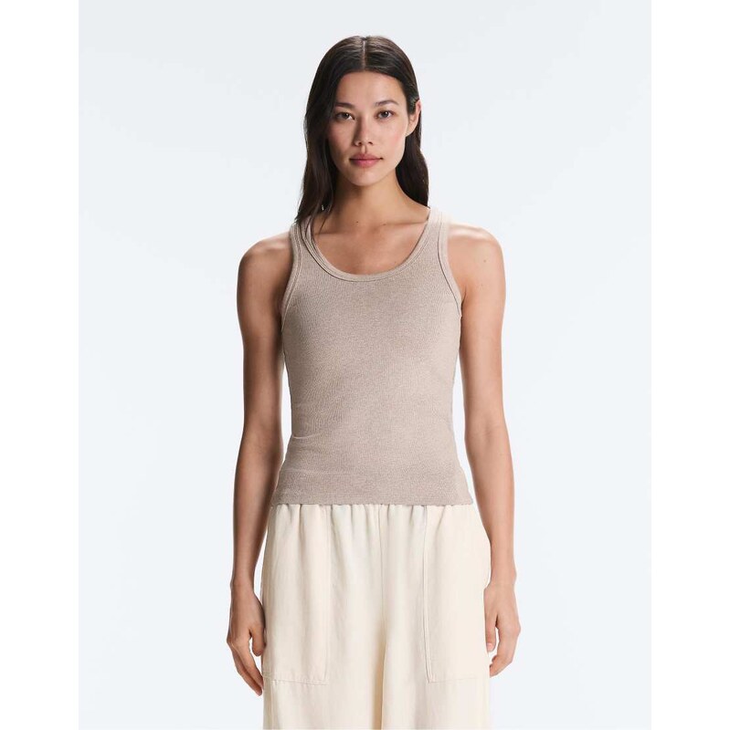 OYSHO Fitted rib strap t-shirt with cotton and modal in mink