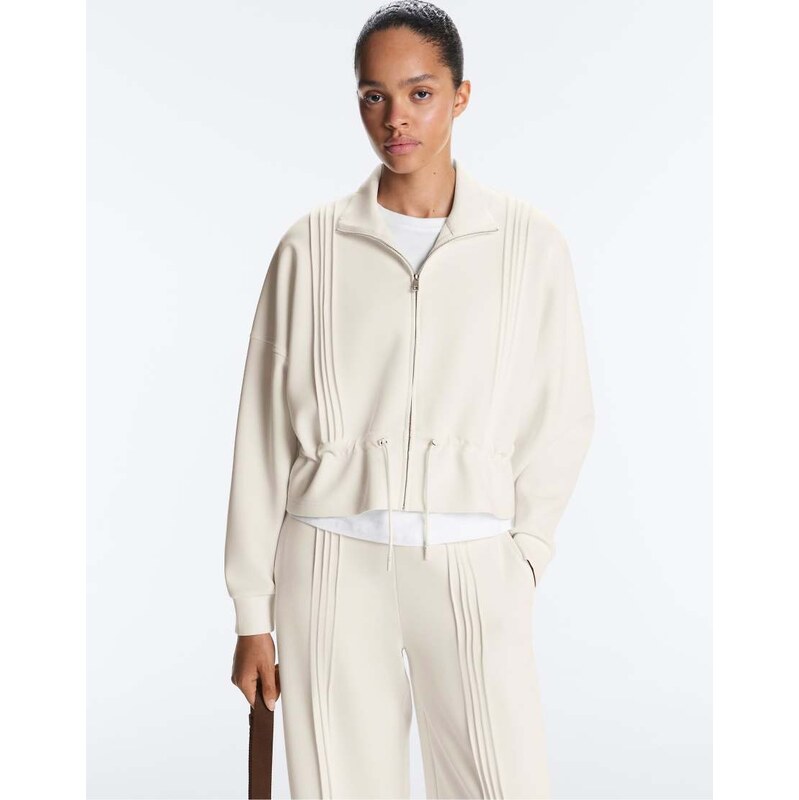 OYSHO Soft-touch modal jacket with rib trim in pale ecru-Neutral 115079824