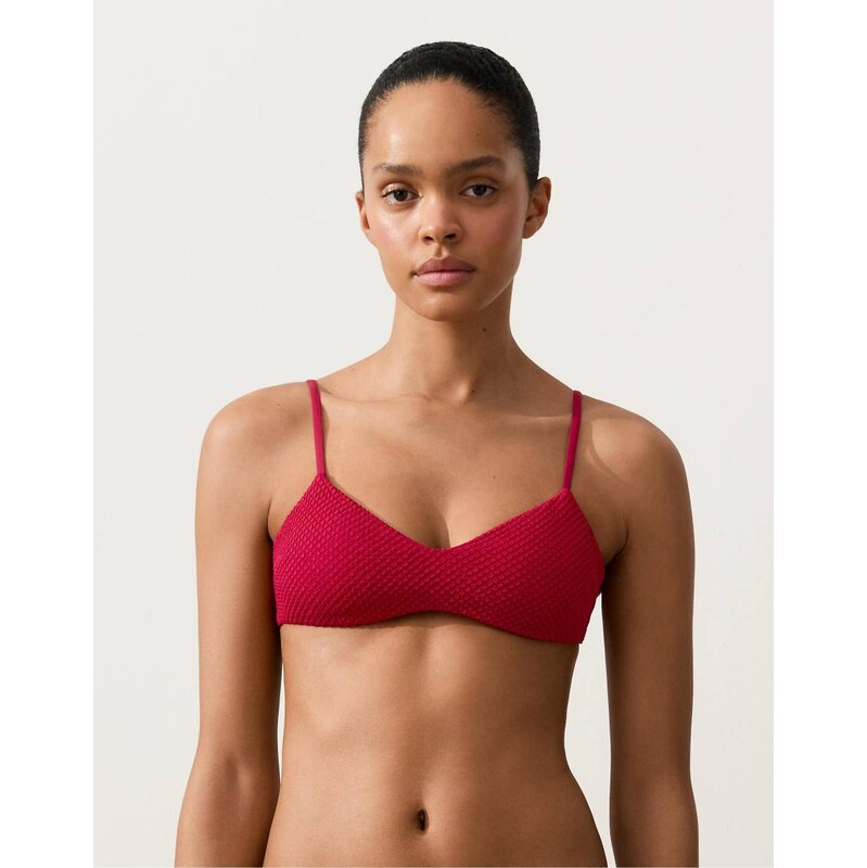 OYSHO Waffle texture triangle bikini top in bright red