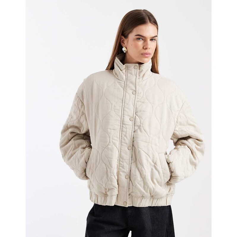 ASOS DESIGN quilted bomber jacket with yoke detail in sage-Green 115516284