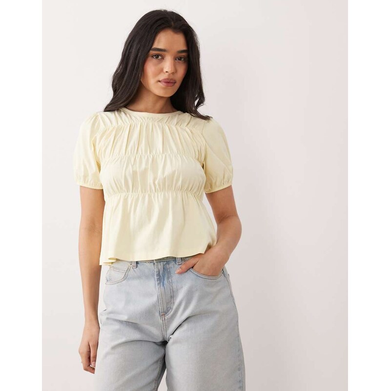 Miss Selfridge shirred peplum top in buttermilk-Yellow