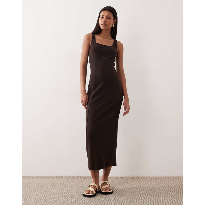 ASOS DESIGN square neck seam detail midi dress in chesnut-Brown