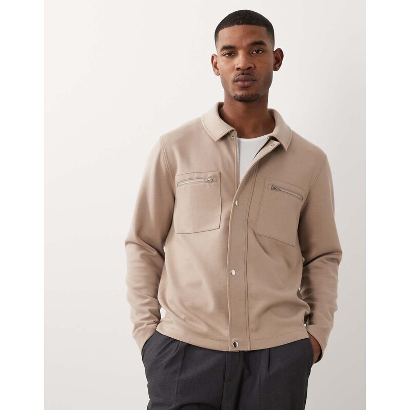 ASOS DESIGN shacket with chest pockets in beige-Neutral