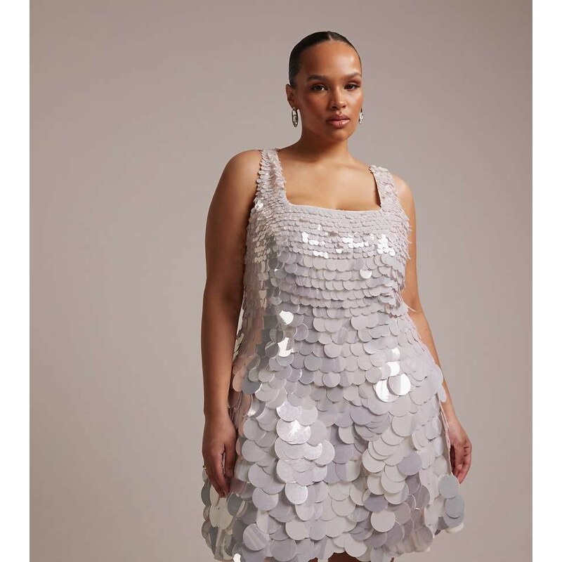 ASOS Curve ASOS DESIGN Curve bridal large disc sequin square neck mini 115078936
