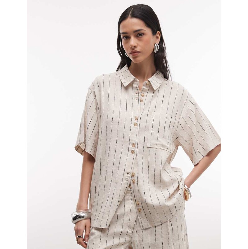 ASOS DESIGN relaxed shirt co-ord in linen look in natural stripe