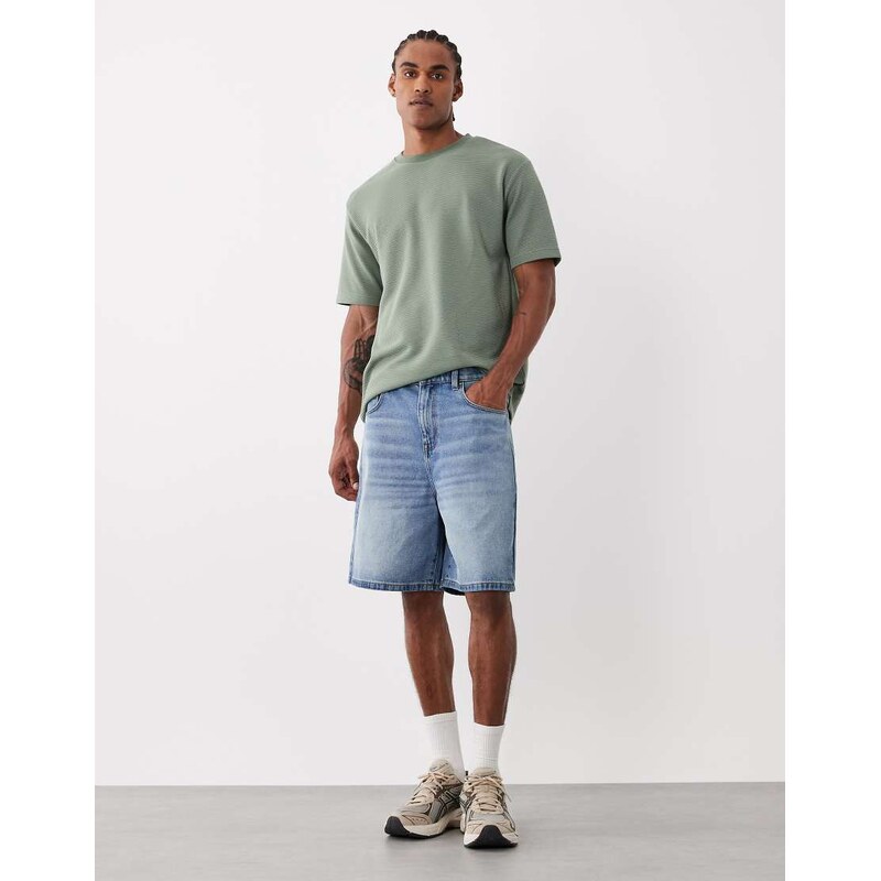 ASOS DESIGN mid length denim jorts in light washed blue