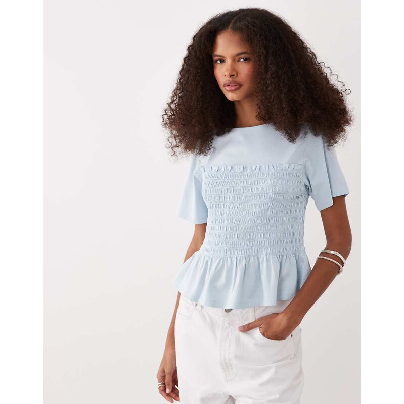 ASOS DESIGN shirred waist detail tee in baby blue