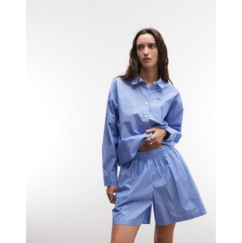 Obey leisure stripe short co-ord in blue