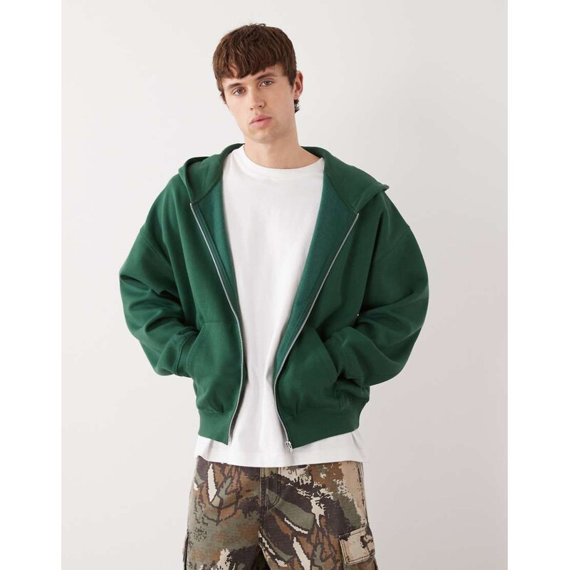 COLLUSION zip through hoodie in green