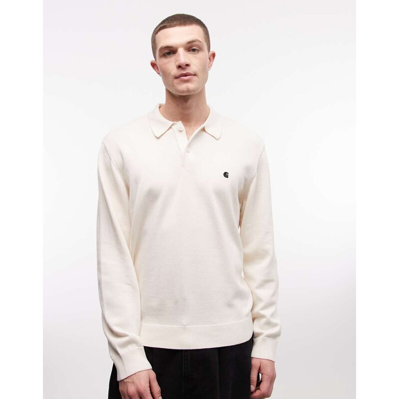 Carhartt WIP madison long sleeve polo in off white