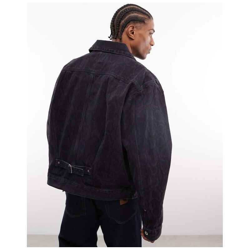 Carhartt WIP belmar denim jacket in dark snake camo-Black