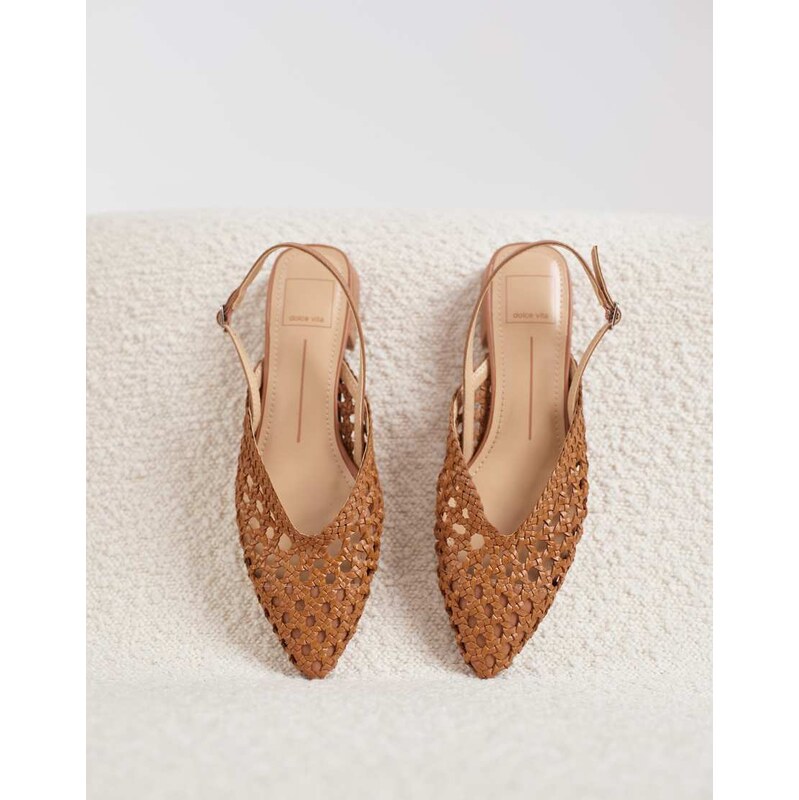 Dolce Vita Birdie woven sling back pointed flats in tan leather-Brown 115079159